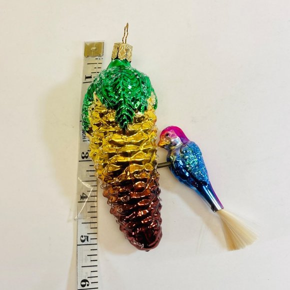 Vintage German Ornament Pinecone with Bird Blown Glass Sugar Glitter as is - Picture 9 of 13